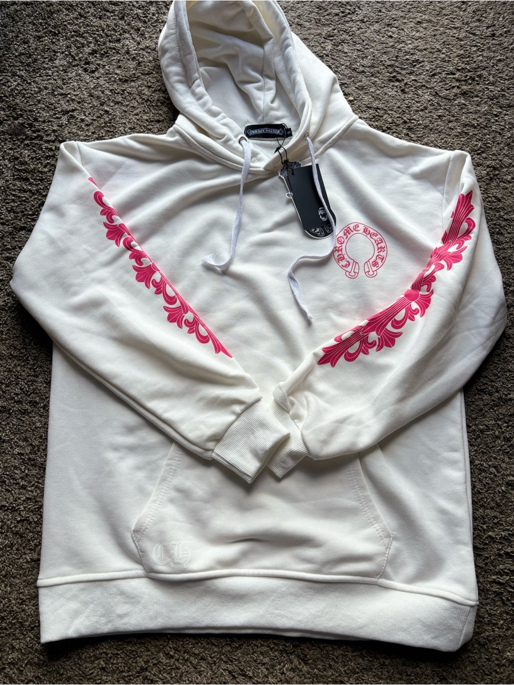 White Hoodie with Pink Sleeve Graphics -Chrome - Picture 4 of 8
